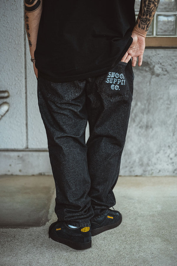 SWOON SUPPLY LAYBACK PANTSエイジドデニムイージーパンツ BOTTOMS – SWOON SUPPLY CO.