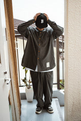 "MUG WASHER PINSTRIPE" RELAX-FIT L/S SHIRT
